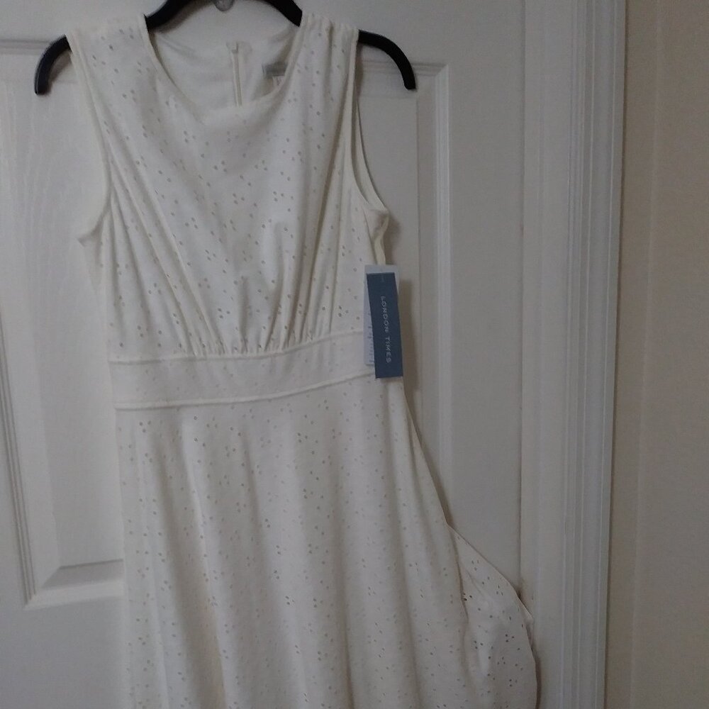 London Times Women's Inset Waist Midi Fit and Flare Dress